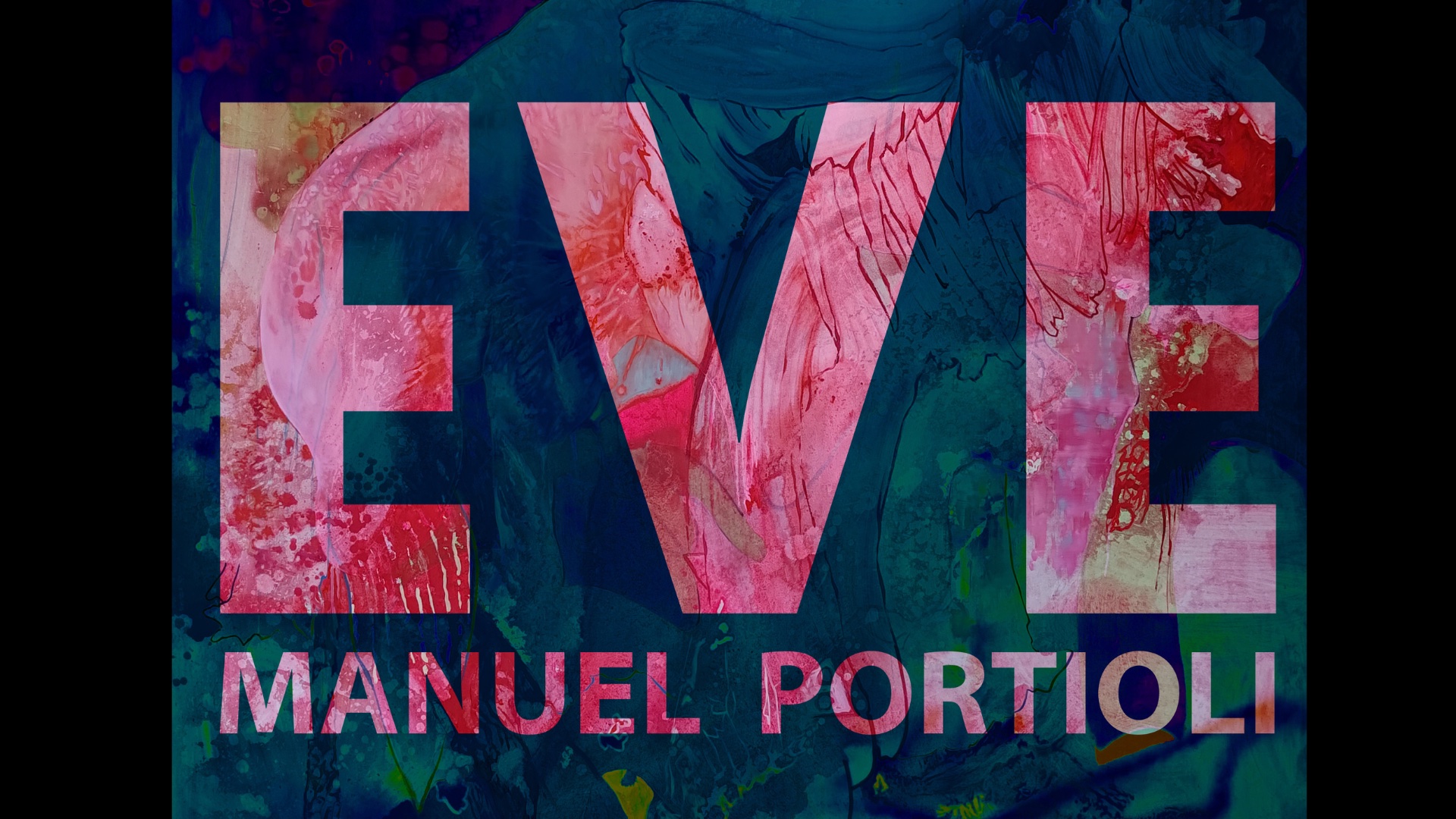 Bokstavene EVE plassert i et bilde malt av Manuel Portioli